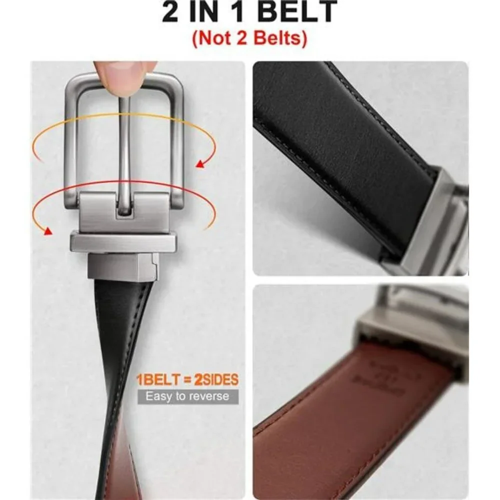 Bulliant Reversible Leather Belt for Men Adjustable Cut to Fit Dress Belt